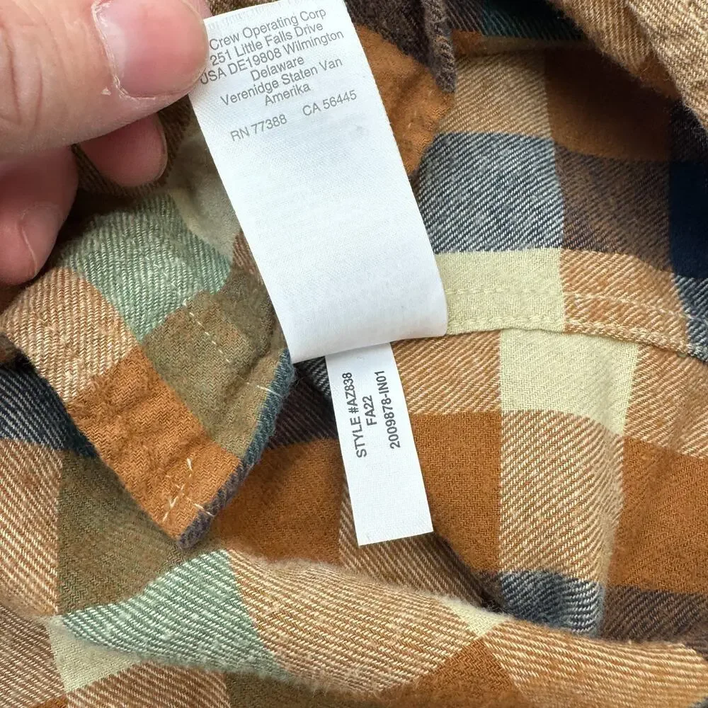 Mens J Crew Flannel Soft Orange Blue Tan Plaid Button Up Shirt Size Large